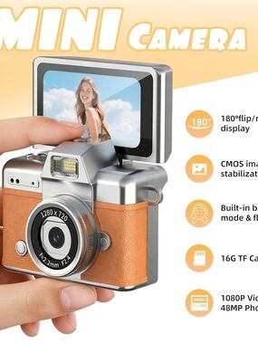 Pink Retro Digital Camera with Flip Screen